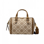 Tory Burch T Monogramos Drobės ir Odos Boston krep&scaron;ys su Reguliuojamu Peties Dirželiu Moteri&scaron;ki Rankiniai Krep&scaron;iai Lazdyno Rievės Ruda 83970-371 Basic Set (Bag+Dust Bag)