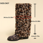 Leopardo ra&scaron;to dirbtinio kailio ilgaauliai batai moterims Žiemos mada &Scaron;ilti pliu&scaron;iniai ilgi batai Moteri&scaron;ki įslystami Storas kulnas Shark Botas De Mujer 35