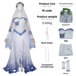 Helovino lavonų nuotaka Emily Cosplay suknelė su fantastiniu dizainu moterų scenos pasirodymams S white
