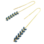 7bis [Q0994] - Boucles artisanales 'Boho' bleu canard dor&eacute; (&eacute;pi de bl&eacute;) - 25x6 mm