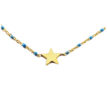Les Tr&eacute;sors De Lily [R0211] - Collier cr&eacute;ateur acier 'Une Etoile est N&eacute;e' bleu dor&eacute; - 10x10 mm