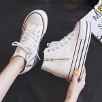 Nside The High Canvas Shoes Moteri&scaron;ki batai 2024 m. pavasario ir rudens Nauji batai su dvipusiais užtrauktukais &scaron;imtas su stora apačia Muffin batai 38 balta