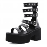 Vasaros sandalai Gladiator Moteri&scaron;ki Metaliniai Kniedės Punk Streetwear Wedge Square Heels Platformos kulk&scaron;nies sagties dirželis Auk&scaron;tos kokybės