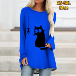 Didelio dydžio moteri&scaron;ki žiurkėno katės mar&scaron;kinėliai, patogūs ilgomis rankovėmis apvalia apykakle, laisvalaikio mar&scaron;kinėliai vidutinio ilgio mar&scaron;kinėliai L