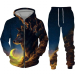 Spalvingas Wolf 3D Print Sportinis kostiumas Hip Hop Streetwear Užtrauktuku gobtuvai Kostiumas Vyrams Moterims Vaiki&scaron;kas laisvalaikio džemperis su gobtuvu, bėgiojimo kelnių rinkinys 2XL