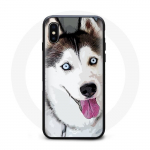 Coque Iphone XR Husky Noir Blanc Yeux bleu balta