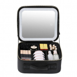 Madingi paprasti kosmetikos krep&scaron;iai didelės talpos su veidrodine laikymo dėžute LED &scaron;viesos makiažo organizatoriai USB įkrovimas kelionėms