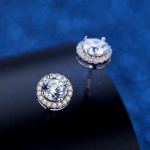 Klasika 1,22CT apvalus mozanitas auskaras 925 sterlingų sidabro moteri&scaron;ki mozanito stud auskarai balta