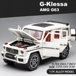 Nauja 1:24 AMG G63 modelio automobilio, cinko lydinio, liejimo modelio, traukiamas atgal žaislinis automobilis su garsu ir &scaron;viesa, tinkamas vaikams berniukų dovanų kolekcijos papuo&scaron;alai balta