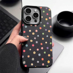 Mielas mažų gėlių ra&scaron;to matinis plonas telefono dėklas iPhone 16 Pro Max 15 Pro 14 13 12 11, odos tekstūros, smūgiams atsparus TPU mink&scaron;tas buferio dangtelis iPhone 16 juoda