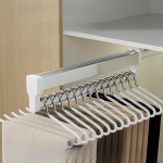 I&scaron;traukiamas teleskopinis kelnių laikiklis spintai: Daugiafunkcinis stumdomas laikymo stalčius buitiniam naudojimui. Stainless Steel White with Buffer F36L
