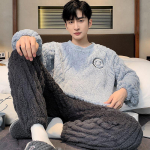 Vyri&scaron;ka koralinio fliso pižama - Storas, &scaron;iltas žieminis flanelės audinys paaugliams ir vyresnių klasių mokiniams 3XL (160-180 jin)