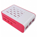 Raudonas ir baltas apsauginis dėklas, skirtas &bdquo;Raspberry Pi 5&ldquo;, suderinamas su oficialiu &bdquo;Pi5 Active Cooler Fan&ldquo;.