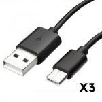 USB-C kabelis Sony Xperia 1 - Xperia 5 - Xperia 10 - Xperia L4 - USB-C tipo kabelis juodas 1 metras [3 vnt. partija] Phonillico&reg;
