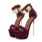 Comemore Dizaino Metalo Kulk&scaron;nies Dirželis Moteri&scaron;ki Sandalai Platforma Seksualūs 16CM Super Auk&scaron;ti Kulniukai &Scaron;aliai Klubui Striptizo Stulpo &Scaron;okio Batai 34 vyno raudonos spalvos