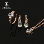 Naujas 100% natūralus akvamarinas, ovalus 6*8 mm brangakmenio žiedas auskaras pakabukas papuo&scaron;alų rinkinys 925 sterlingų sidabras Puikūs moteri&scaron;ki papuo&scaron;alai us ring size 6# mėlyna
