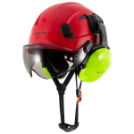 LOEBUCK amerikieti&scaron;ko stiliaus statybos darbų apsauginis &scaron;almas su akiniais ir triuk&scaron;mą mažinančiomis pramoninėmis apsauginėmis garso nepraleidžiančiomis ausinėmis Kieta kepurė Red +D Suit