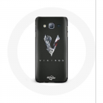 Coque pour Samsung Galaxy J7 Vikings S&eacute;rie Saison 6 logo V Ep&eacute;e Gris Fond Noir