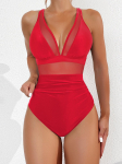 Moteri&scaron;kas maudymosi kostiumėlis juodas tinklinis seksualus bikinis be nugaros XXL raudona