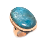 Natural Neon Blue Apatite Gemstone Handmade Copper Jewelry Ring Size 7 m7n66