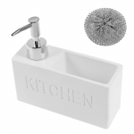 Indų ploviklio ir rankų muilo dozatoriaus kempinės laikiklis su valymo kamuoliuku, virtuvės stalvir&scaron;io, kriauklės, vonios kambario organizatorius balta