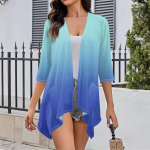 Moteri&scaron;kas gradiento ra&scaron;tas, netaisyklingas trijų ketvirčių rankovių megztinis su ki&scaron;enine striuke M