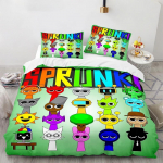 Muzikinis žaidimas Sprunki 3D spausdinimo animacinis patalynės komplektas Mink&scaron;tas antklodės užvalkalas Pagalvės užvalkalas Antklodės užvalkalas Rinkinys Lovos skalbiniai Vaikams Suaugusiems Dovana 90x200cm