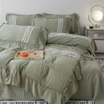 Princesės burbuliniai siūlai siuvinėjimas plauta medvilnė 4 dalių medvilninės paklodės modeliai nėriniai antklodės užvalkalas 3 dalių rinkinys 2.0M balta