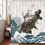 Katės Du&scaron;o Užuolaida &Scaron;auni Katė Dinzauras Japonų Bangų Dekoracija Audinys Vonios Užuolaida Vaikų Kaimo Medinis Sodybos Du&scaron;o Užuolaida 2pcs*150x200cm