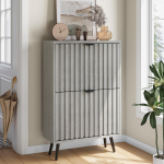 Paslėpta batų spintelė su 60 cm pilkos spalvos grioveliais ir 2 atverčiamais stalčiais, pastatoma, skirta prieangiams, koridoriams, svetainėms ir spintoms 60 x 24 x 94 cm pilka