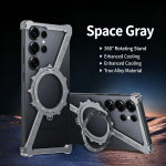 Metalinis telefono dėklas be rėmelio, skirtas Samsung Galaxy S26 S25 S24 S23 S22 Ultra, su stoveliu, 360&deg; besisukantis, Magsafe buferis, apsauginis dangtelis Z Case&Galaxy S26 Ultra pilka