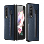Madingas ličių ra&scaron;iklio dėklas, skirtas &bdquo;Samsung Galaxy Z Fold 4 3 Pu + PC&ldquo; odinis ra&scaron;to dangtelis, atsparus smūgiams prabangus dėklas, skirtas sulankstyti 3 F9260 fold 3 mėlyna