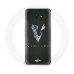 Coque pour Samsung Galaxy A3 2017 Vikings S&eacute;rie Saison 6 logo V Ep&eacute;e Gris Fond Noir