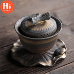 Keraminis rankų darbo arbatos dubuo su dangteliu biuro arbatinukas Jingdezhen arbatinukas keramikinis Gaiwan arbatos rinkinys geriamasis indas 170 ml