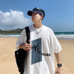 2024 m. vasaros mar&scaron;kinėliai trumpomis rankovėmis, skirti vyri&scaron;kiems madingiems penkių colių rankovėms, universalūs, laisvalaikio studenti&scaron;ki mar&scaron;kinėliai pusrankovėmis, kasdieniai madingi spausdinti vir&scaron;us M tamsiai mėlyna spalva