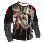 Vintažiniai mar&scaron;kinėliai Vyri&scaron;ki medvilniniai mar&scaron;kinėliai ilgomis rankovėmis Crusader Knight Graphic Tops 5xl 3d Print Tee Kasdieniai O kaklo dideli drabužiai 4XL