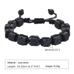 Vyri&scaron;ka juoda pinta apyrankė su kvadratiniu vulkaniniu akmeniu &ndash; reguliuojama | BR-1364 adjustable size 16-25CM juoda