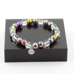 Pierres et Min&eacute;raux. Bracelet Perles Quartz + H&eacute;matite multicolore 8 mm. Fabriqu&eacute; en France.