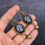 Snowflake Obsidian Handmade Copper Wire Wrap Jewelry Earring 3.39 j7a27