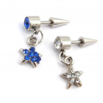 Les Tr&eacute;sors De Lily [K0268] - Paire de piercings boucles 'Etoiles' bleu blanc