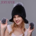 JERYAFUR žieminė moteri&scaron;ka audinė kepurė Nauja kepurė, apsauganti ausis, audinė ir lapė rankų darbo slidinėjimo kepurė Kailio paruo&scaron;imas &scaron;iltas mėlyna/juoda