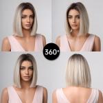 Cosplay Ombre Brown Platinum Blonde perukas Sintetinis tiesus trumpų plaukų perukas moterims Natūralus kar&scaron;čiui atsparus vakarėlis kasdieniniam naudojimui