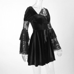 Moteri&scaron;kos bespalvės rankovės nėriniai Ragani&scaron;ki gotikiniai 40-50 Retro vintažinė suknelė Suvarstoma Velvet Bodycon Goth Suknelės Drabužiai
