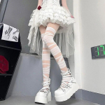 Moteri&scaron;kos juostelės ilgos kojinės Moteri&scaron;kos japoni&scaron;kos Lolita Jk Y2k Sexy Summer Cross Ilgos kojinės Ilgos vamzdinės baltos kojinės One size balta
