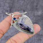 Natural Lepidolite, Blue Topaz Gemstone 925 Sterling Silver Pendant 2.22 d5l35