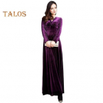 Moteri&scaron;ka vakarinė suknelė Golden Velvet V kaklo klostuota A linijos grynos spalvos ilgomis rankovėmis pilno ilgio suknelė auk&scaron;tu juosmeniu Prog vakarėliui skirta maxi suknelė S karali&scaron;kos mėlynos spalvos