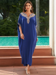 Didelio dydžio mėlyna i&scaron;siuvinėta Kaftan Long Beach suknelė Vasarinė moteri&scaron;ka namų apranga Maudymosi kostiumėlis Cover Up Laisvas Kaftanas One Size