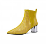 Madingi moteri&scaron;ki vasariniai ankle boots, su tinklelio i&scaron;pjovomis, tu&scaron;čiaviduriai, smailianosiai bootie batai, moteri&scaron;kos storapadės auk&scaron;takulnės basutės, madingi moteri&scaron;ki &scaron;aunūs batai 8 geltona