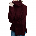 Womens Fashion Solid Long Sleeve Sweater Loose Turtleneck knitting Sweater M vynas
