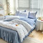 Odai nekenksmingas margintas lovos sijonas, patalynės komplektas, paklodė, lovos sijonas, pagalvės užvalkalas, keturių dalių rinkinys, i&scaron;skalbtas. 1.8m bed